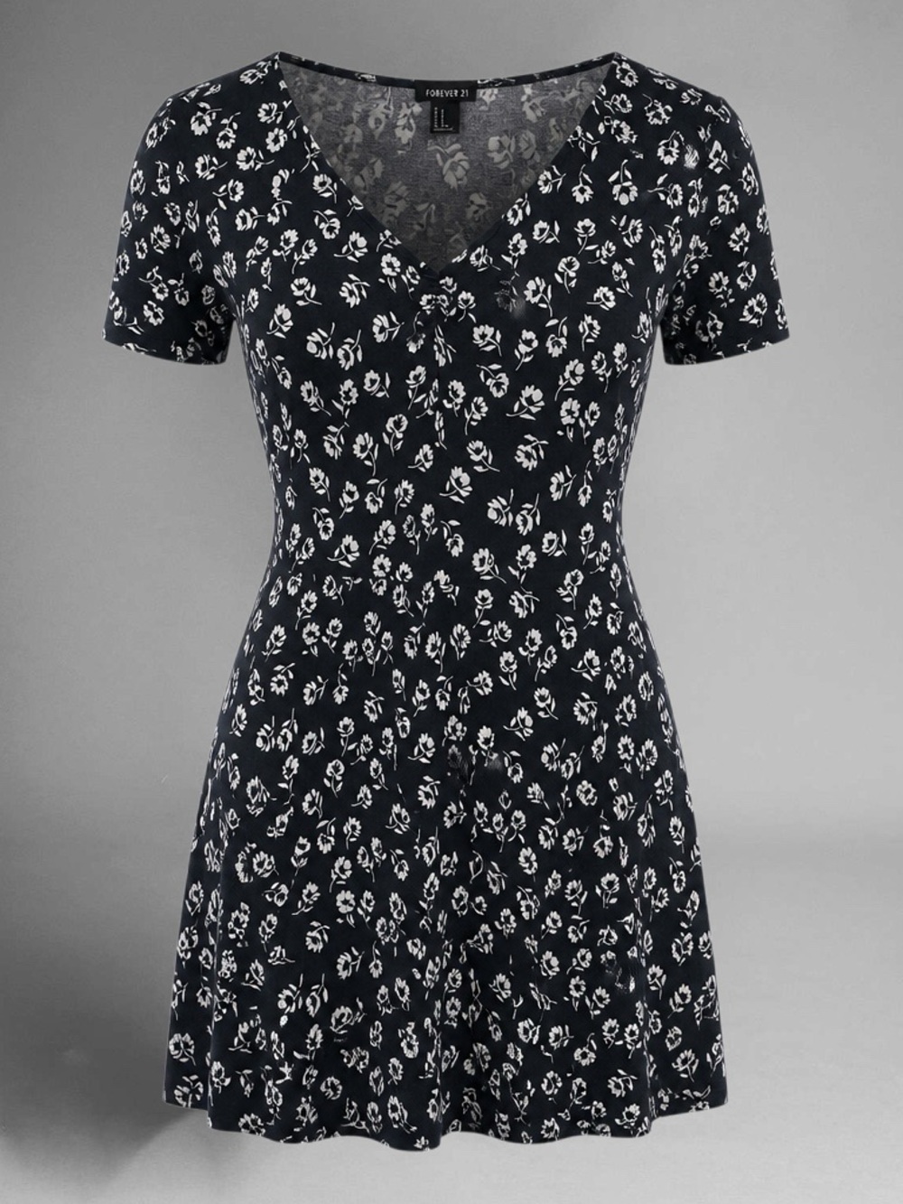 Forever 21 Black and White Floral V-Neck Mini Dress